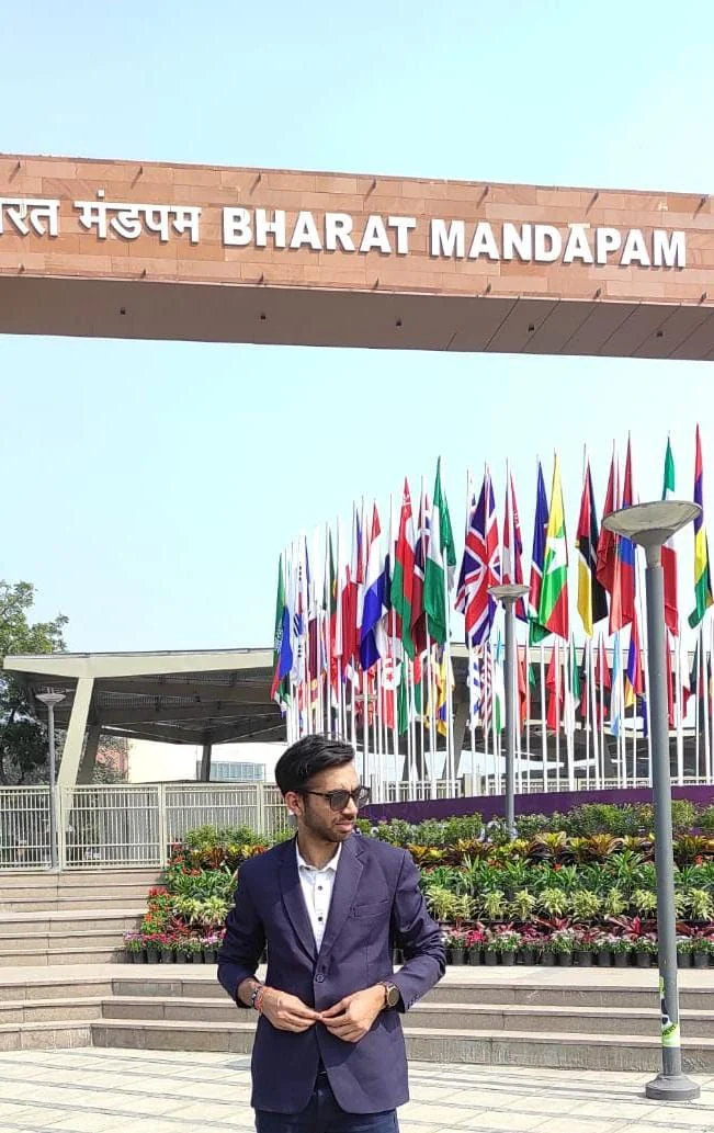 Induj outside Bharat Mandapam in New Delhi during the India AI Impact Summit.